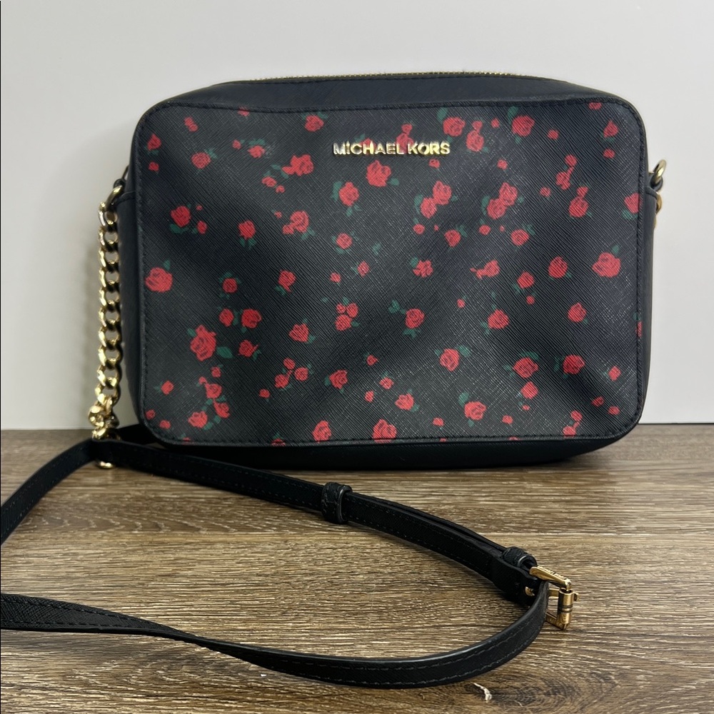 Michael Kors Jet Set Travel Rose Print Crossbody – Black Floral